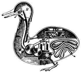 Légende : Schéma hypothétique de l'appareil digestif du canard de Vaucanson, vers 1740.